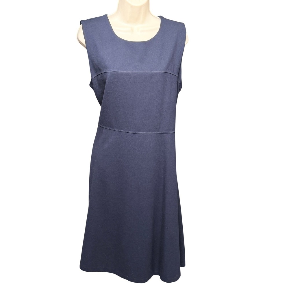 Talbots Dress Womens Sz 16 Navy Blue Sleeveless Ponte Knit Fit & Flare Career